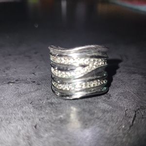 Wide band sterling silver swarovski crystal ring size 7.5